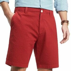 NWOT TOMMY HILFIGER Shorts 38 Flex Classic Fit Seersucker Red Cotton